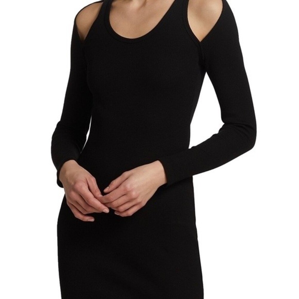 Black Mini Bodycon Dress with Shoulder Cut Out for Holiday Party Size Medium